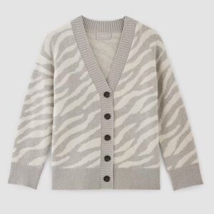 Everlane Alpaca Tiger Jacquard cardigan sweater Light gray & white Size Small